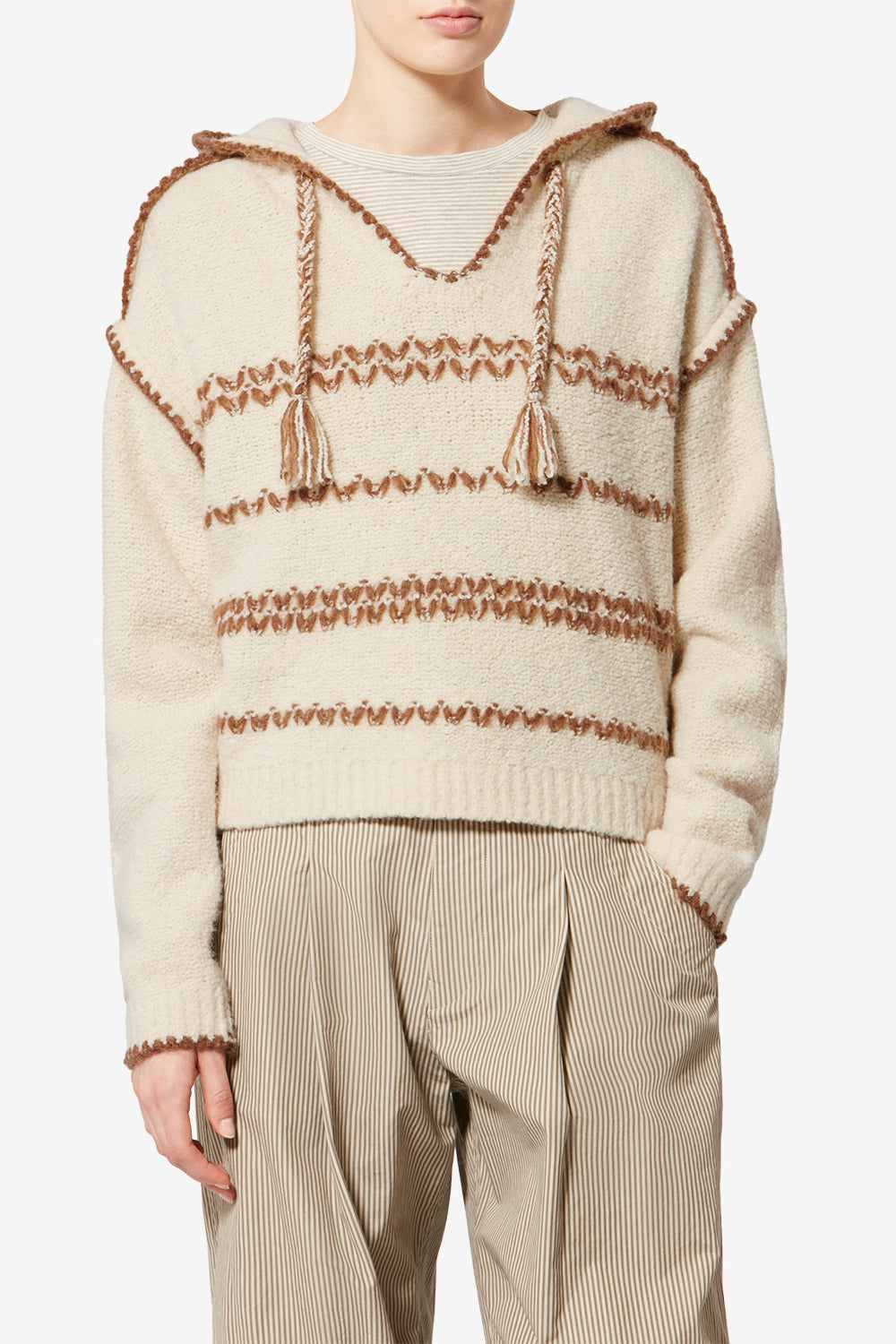 Maglione con cappuccio romera in tweed di lana merino - Ecru-bronze - Woman - 4