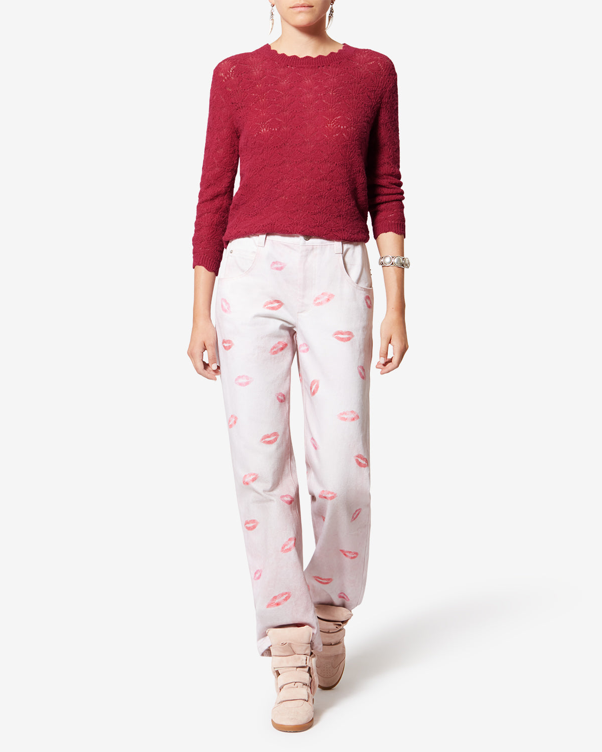 Maglione in pizzo di alpaca leonette - Fuchsia - Woman - 1