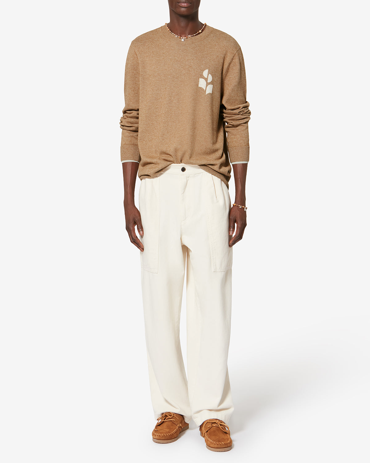 Antea thin cotton and wool sweater - Camel-light grey - Man - 1