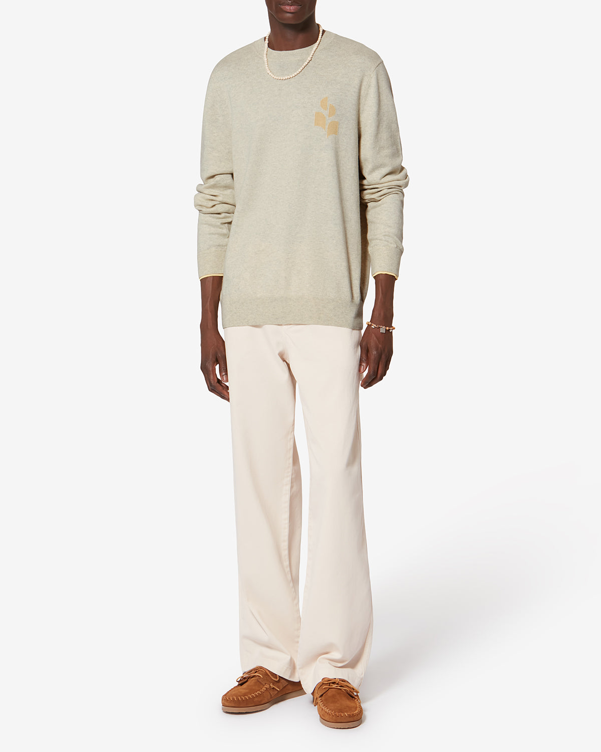 Antea thin cotton and wool sweater - Light grey-light yellow - Man - 1