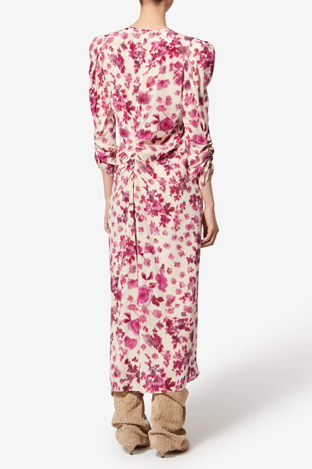 Abito lungo in seta stretch stampata albini - Rosa - Woman - 4