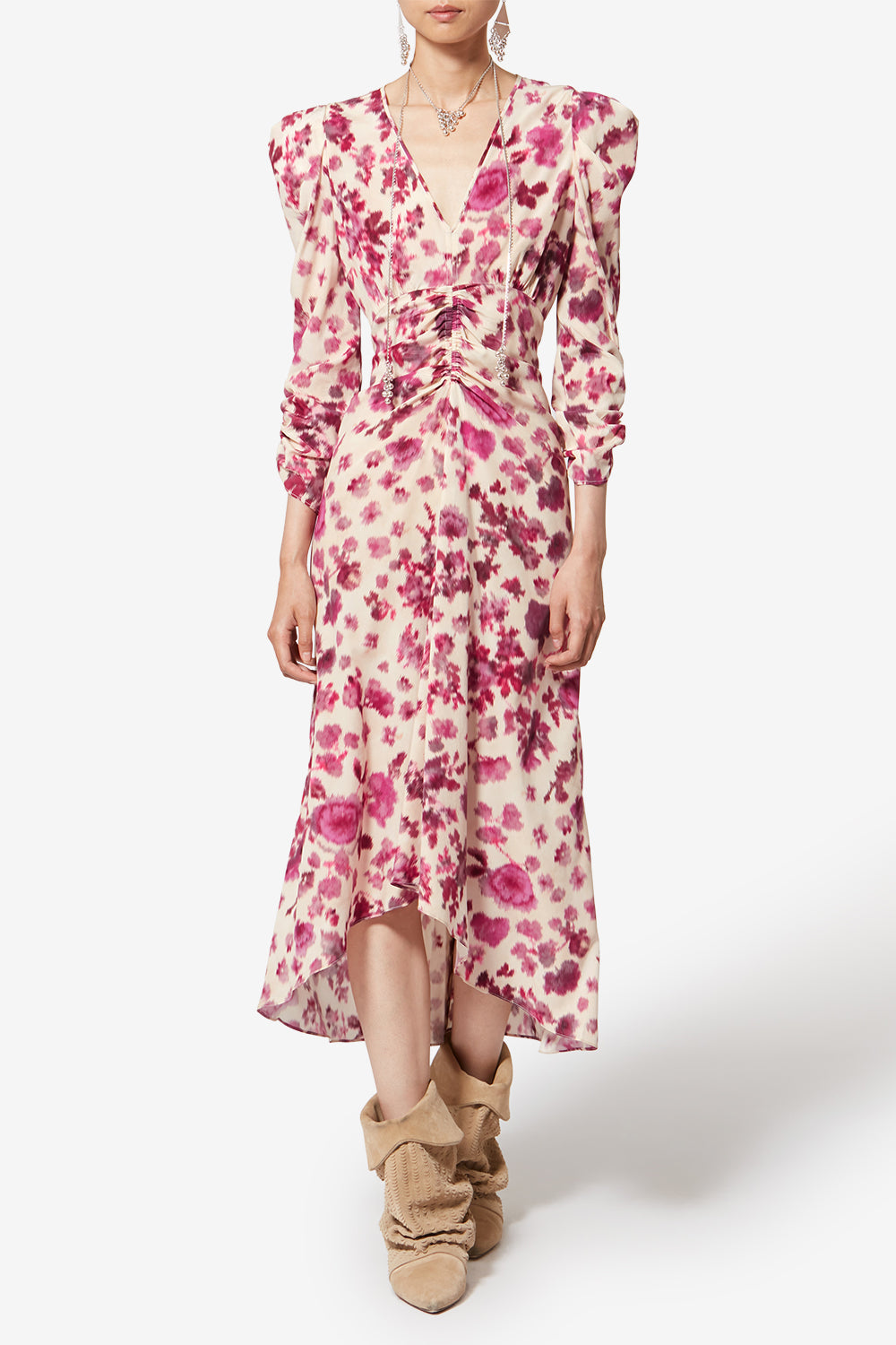 Abito lungo in seta stretch stampata albini - Rosa - Woman - 2