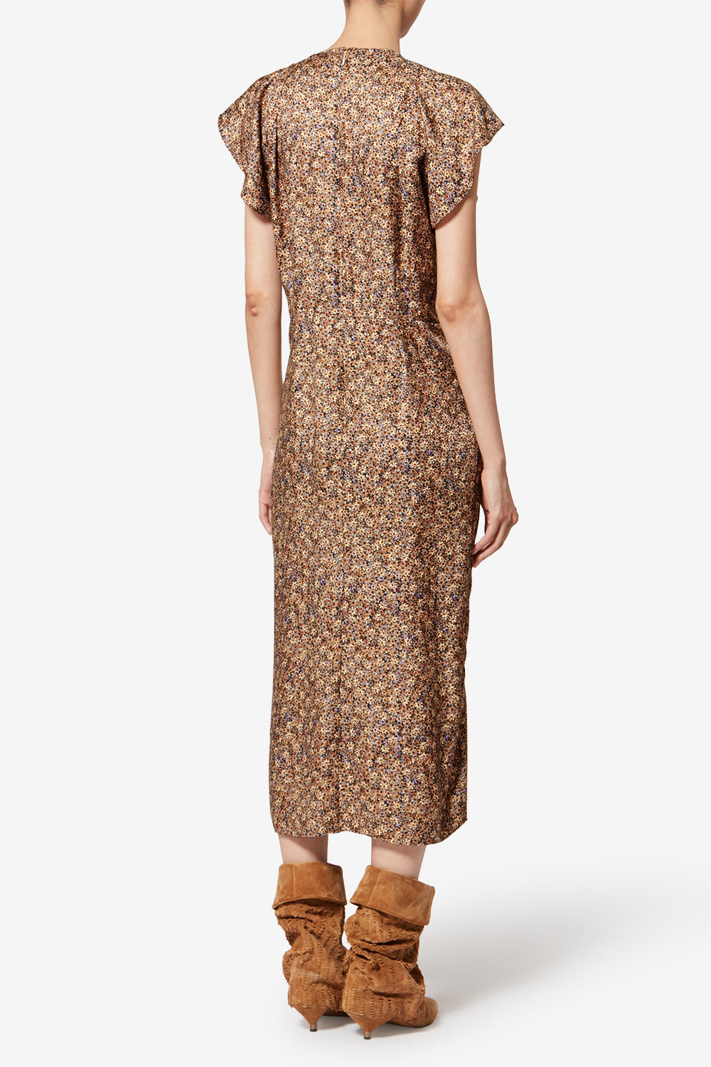 Lindsay draped floral silk jacquard dress - Ochre - Woman - 4