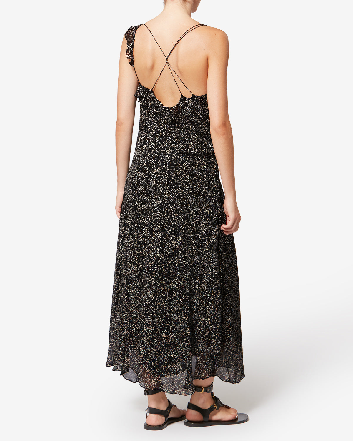 Abito lungo con spalline sottili luxie in mussola con stampa - Black and ecru - Woman - 4