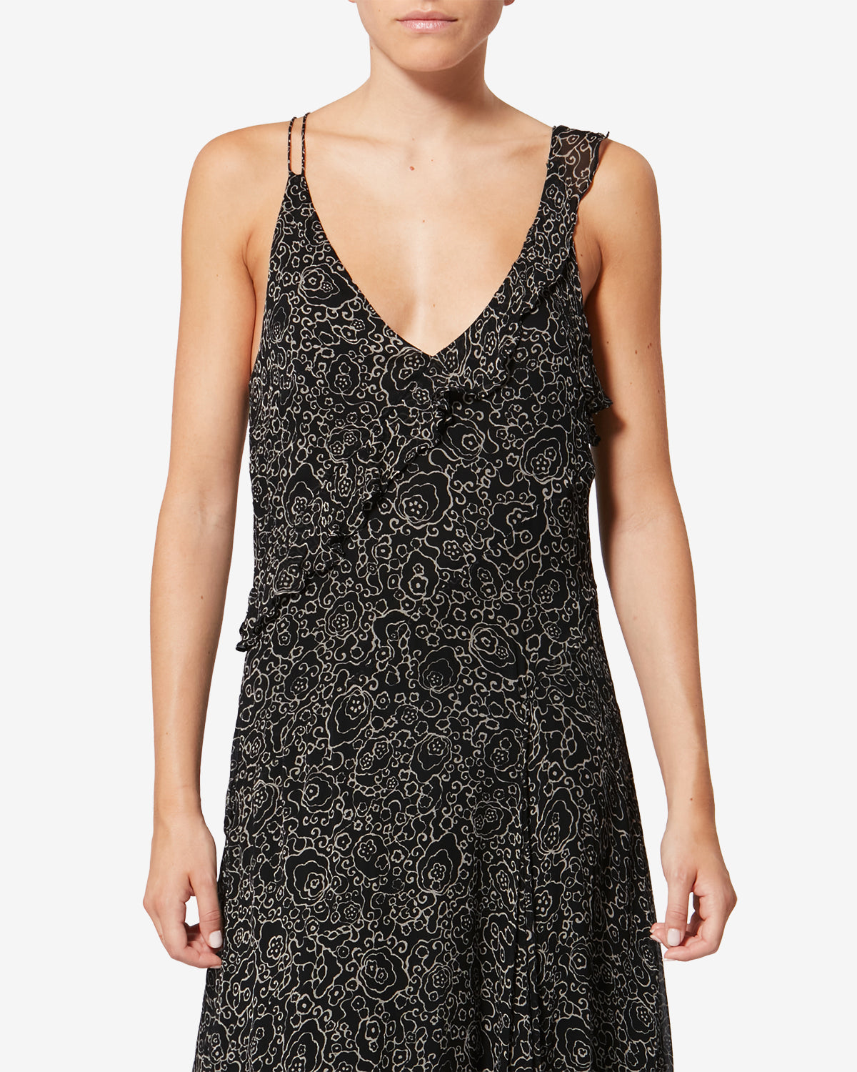 Abito lungo con spalline sottili luxie in mussola con stampa - Black and ecru - Woman - 3