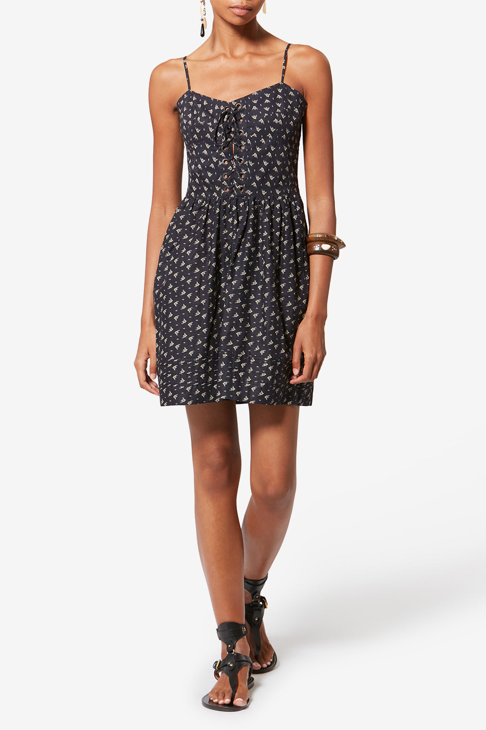 Robe à bretelles dryna en coton organique imprimé - Noir et écru - Woman - 2