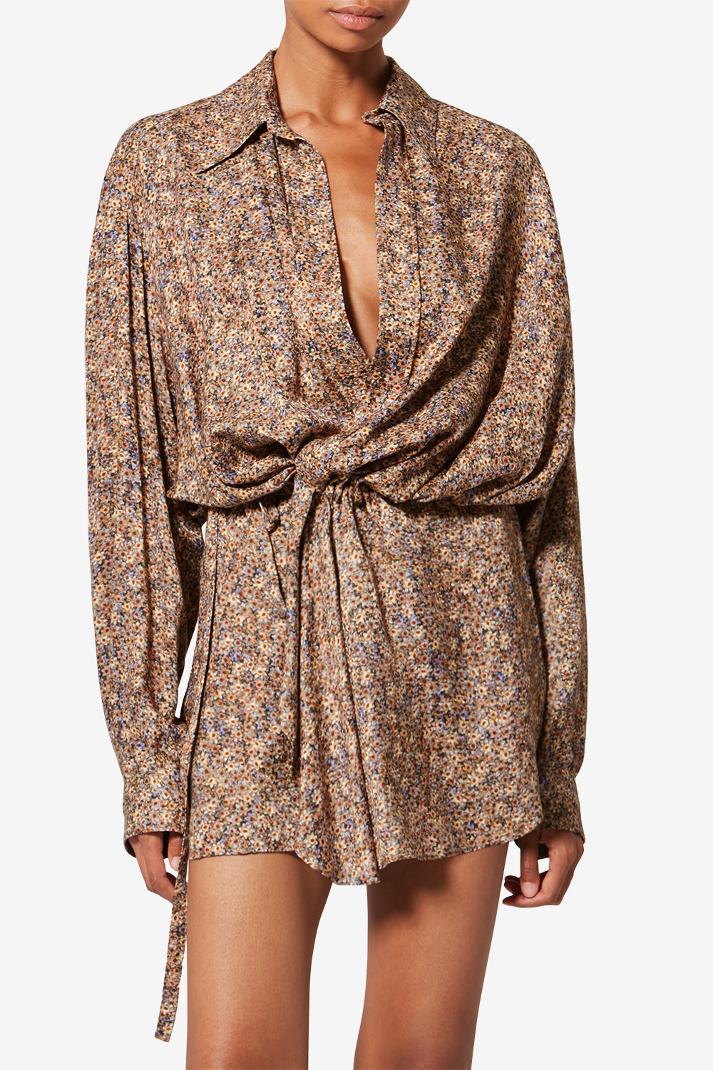 Harmony floral silk jacquard shirt dress - Ochre - Woman - 4