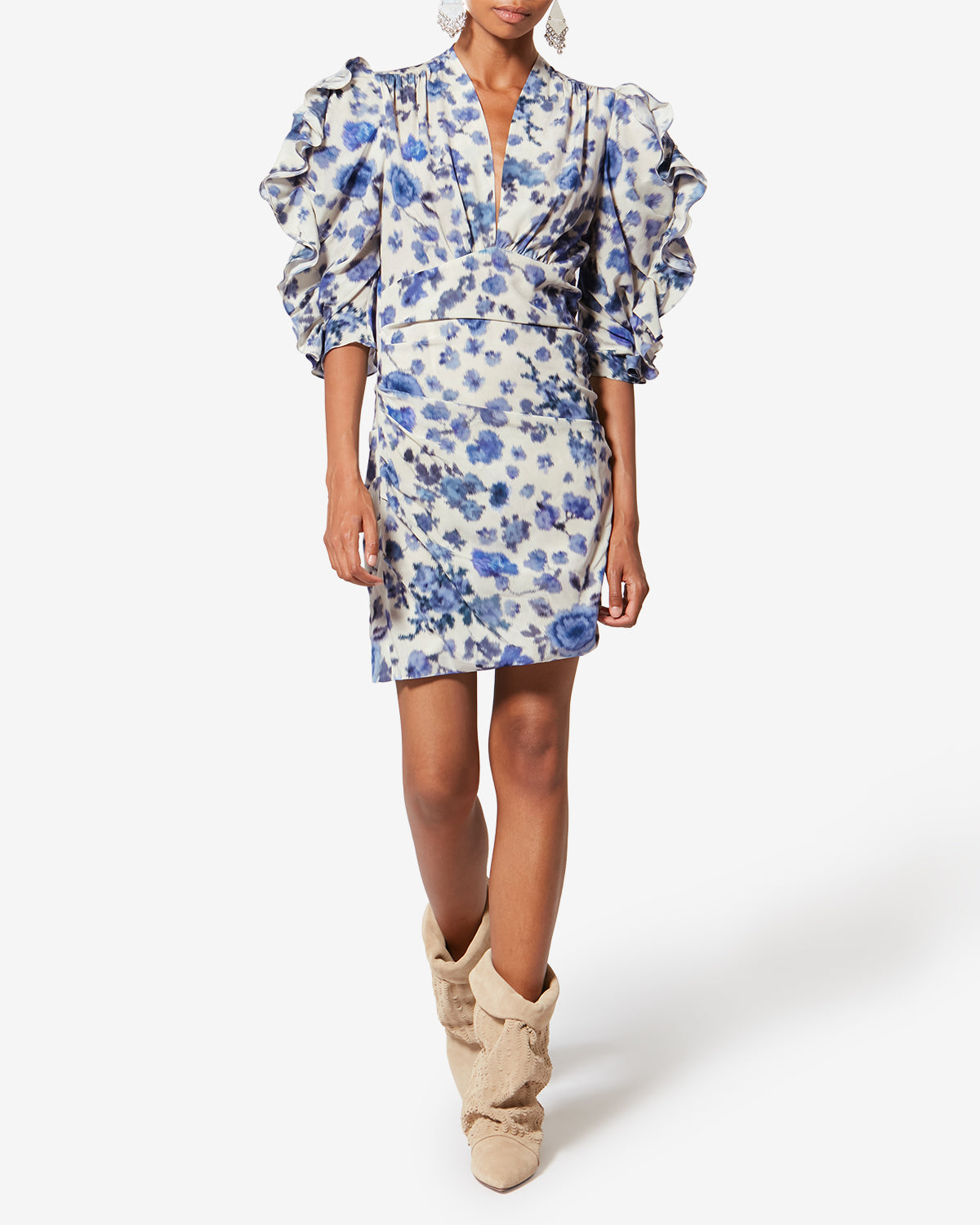 Abito corto in seta stretch stampata doris - Blu - Woman - 1