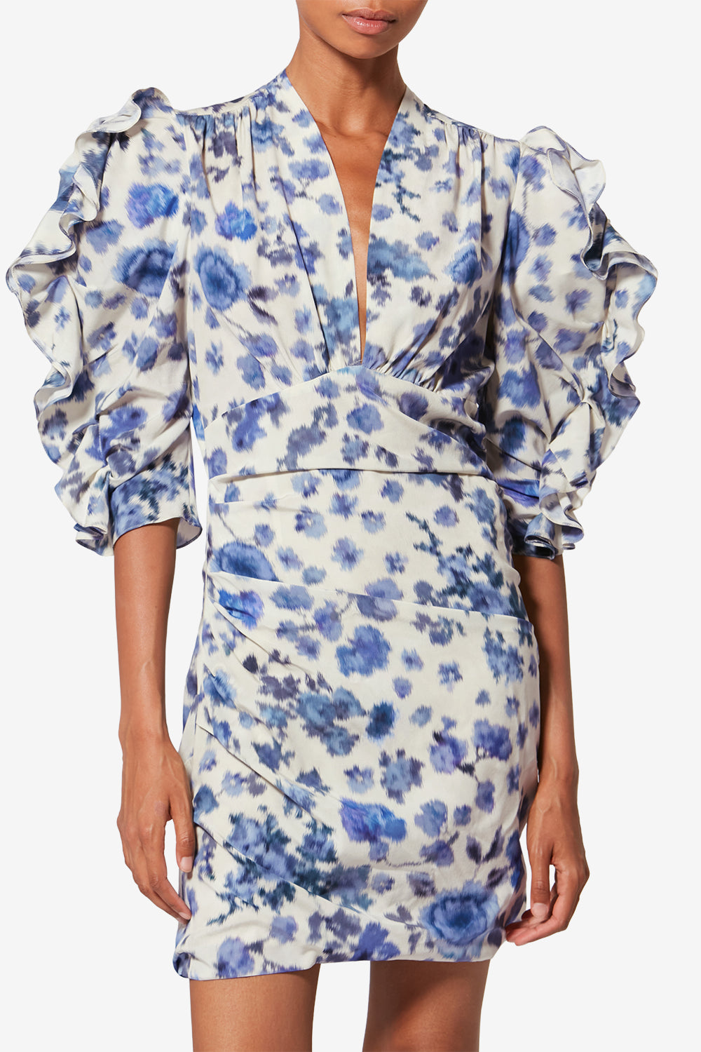 Abito corto in seta stretch stampata doris - Blu - Woman - 4