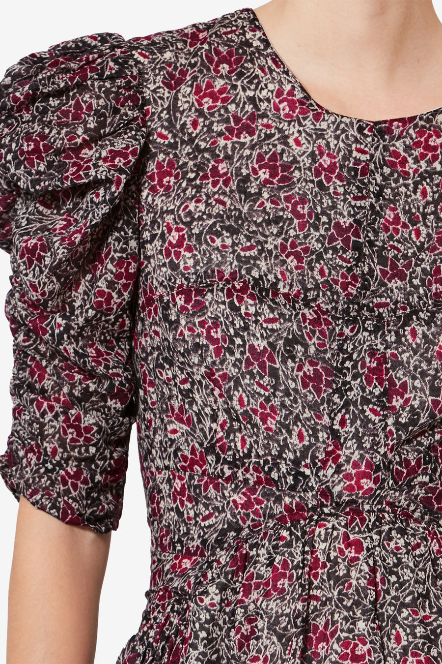 Abito lungo in voile di cotone biologico con stampa sichellia - Crushed berry - Woman - 3