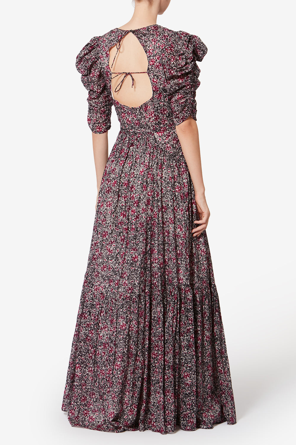 Abito lungo in voile di cotone biologico con stampa sichellia - Crushed berry - Woman - 5