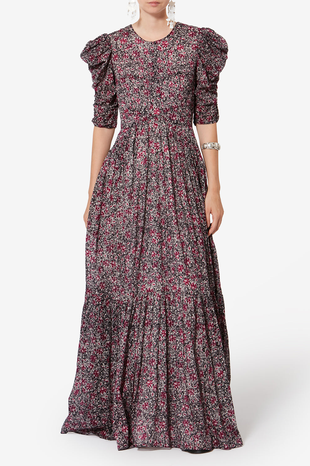 Abito lungo in voile di cotone biologico con stampa sichellia - Crushed berry - Woman - 2