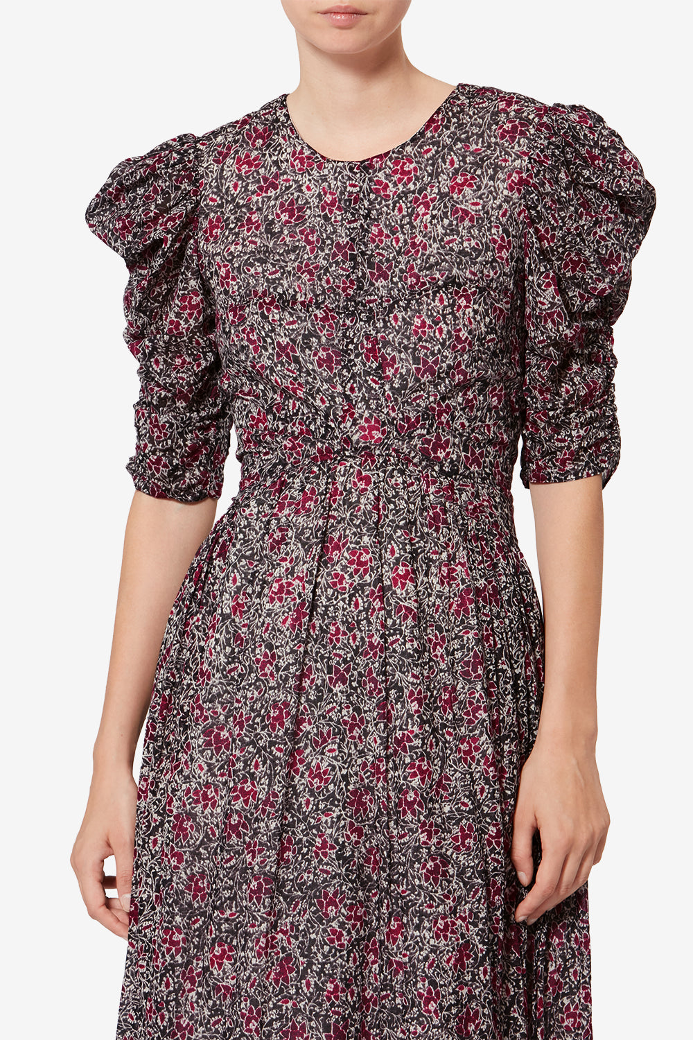 Abito lungo in voile di cotone biologico con stampa sichellia - Crushed berry - Woman - 4