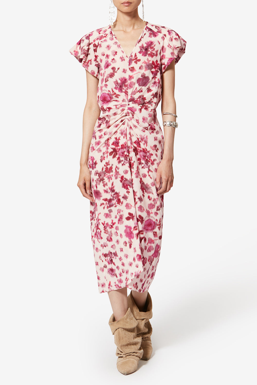 Abito midi in seta stretch stampata terenae - Rosa - Woman - 2