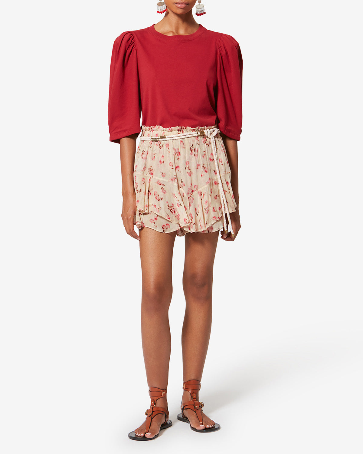 Flowing printed muslin shorts - Beige - Woman - 1