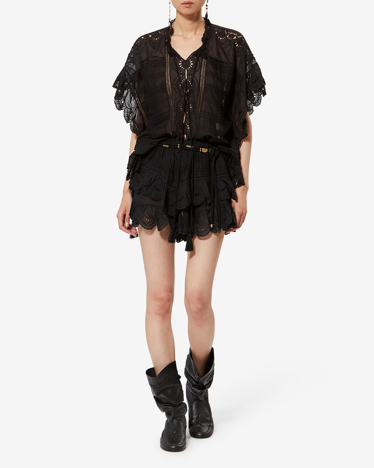 Shorts jocadia in cotone e pizzo a fiori - Nero - Woman - 1