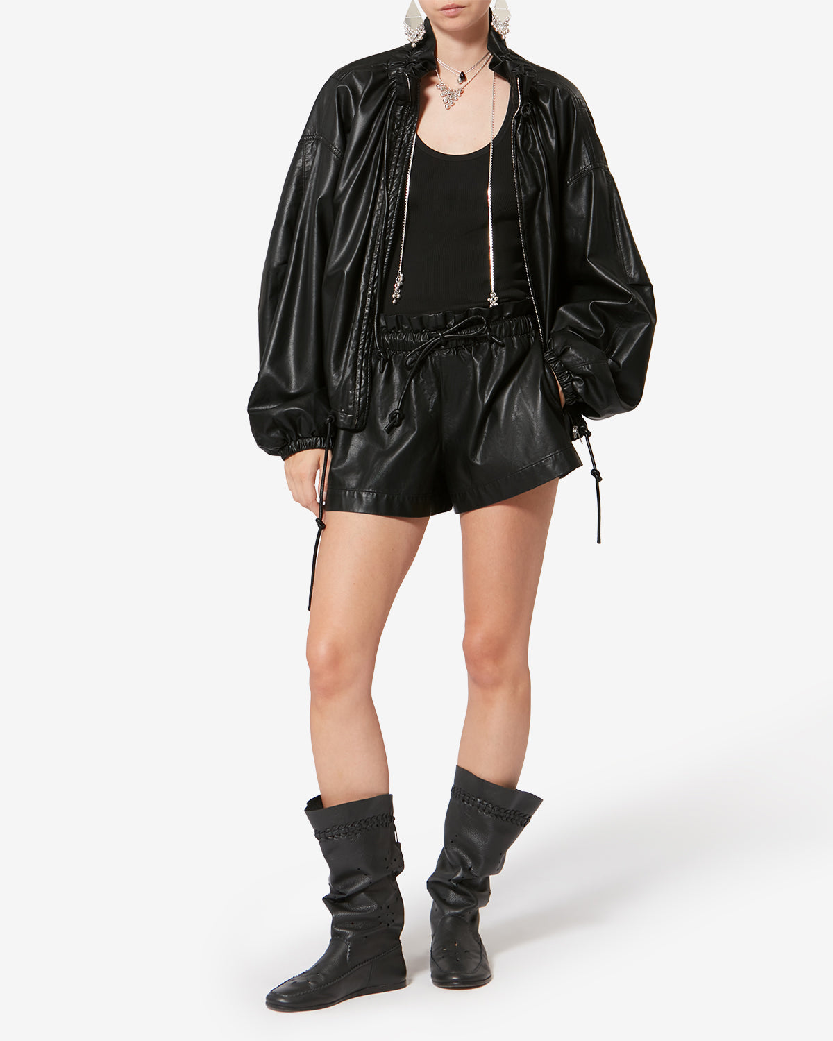 Naline shorts in fine supple faux leather - Black - Woman - 1