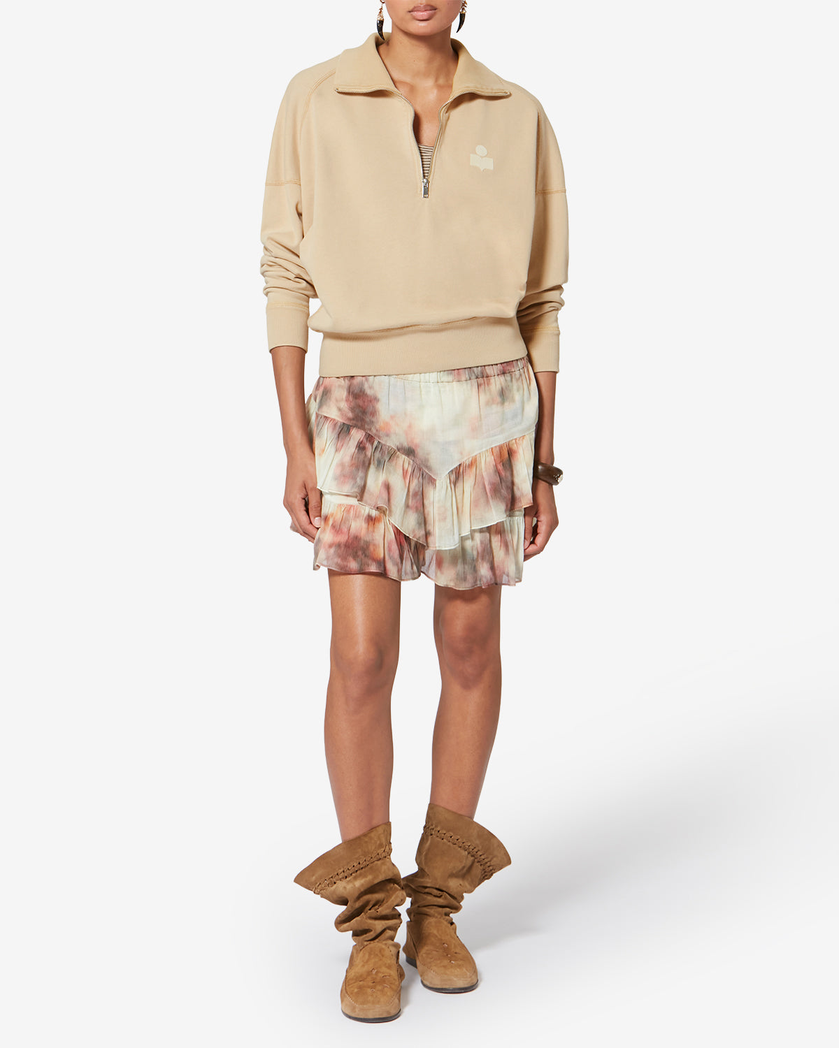 Sweatshirt ross en coton à col montant - Ocre clair - Woman - 1