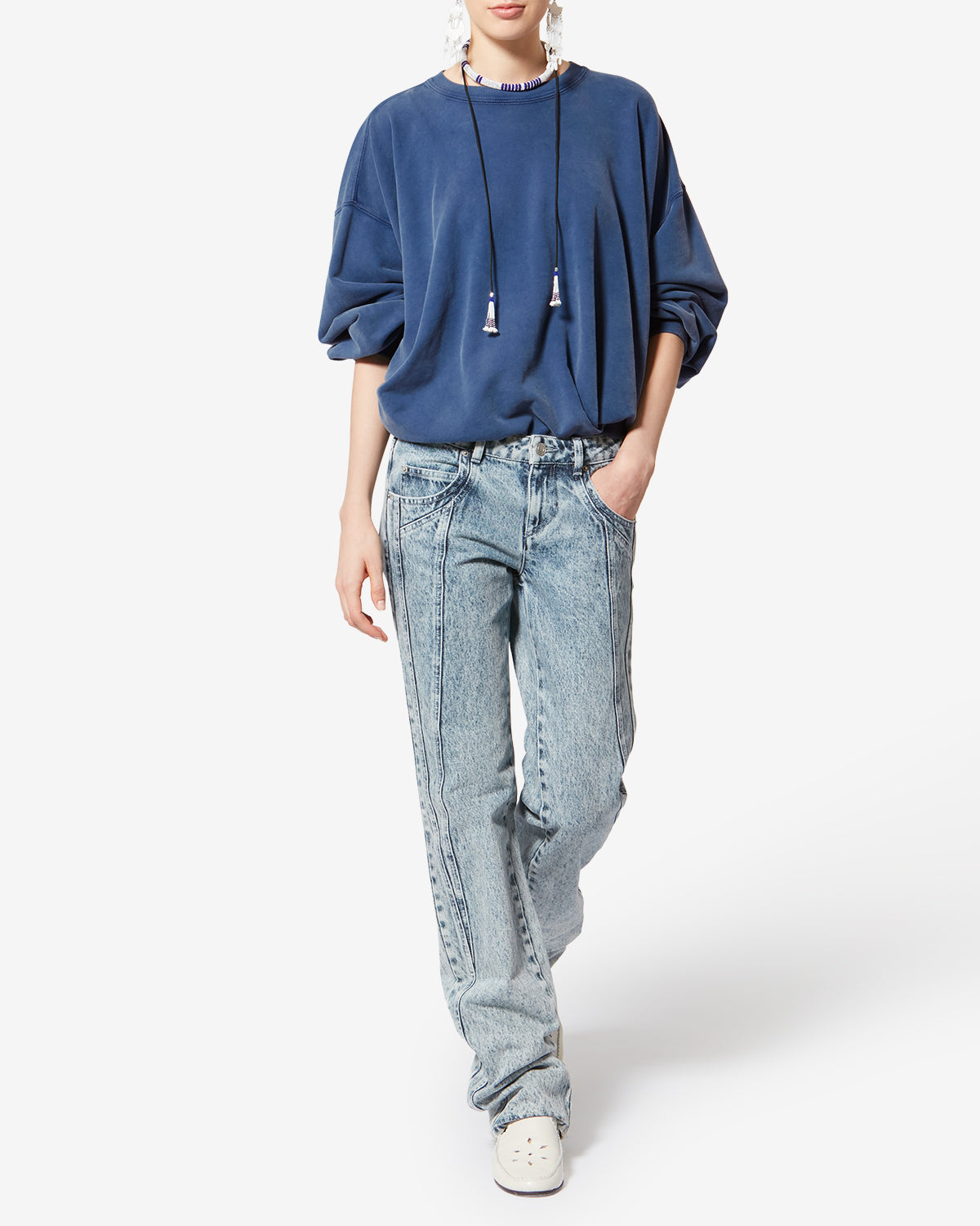 Sauria washed cotton sweatshirt - Indigo - Woman - 1