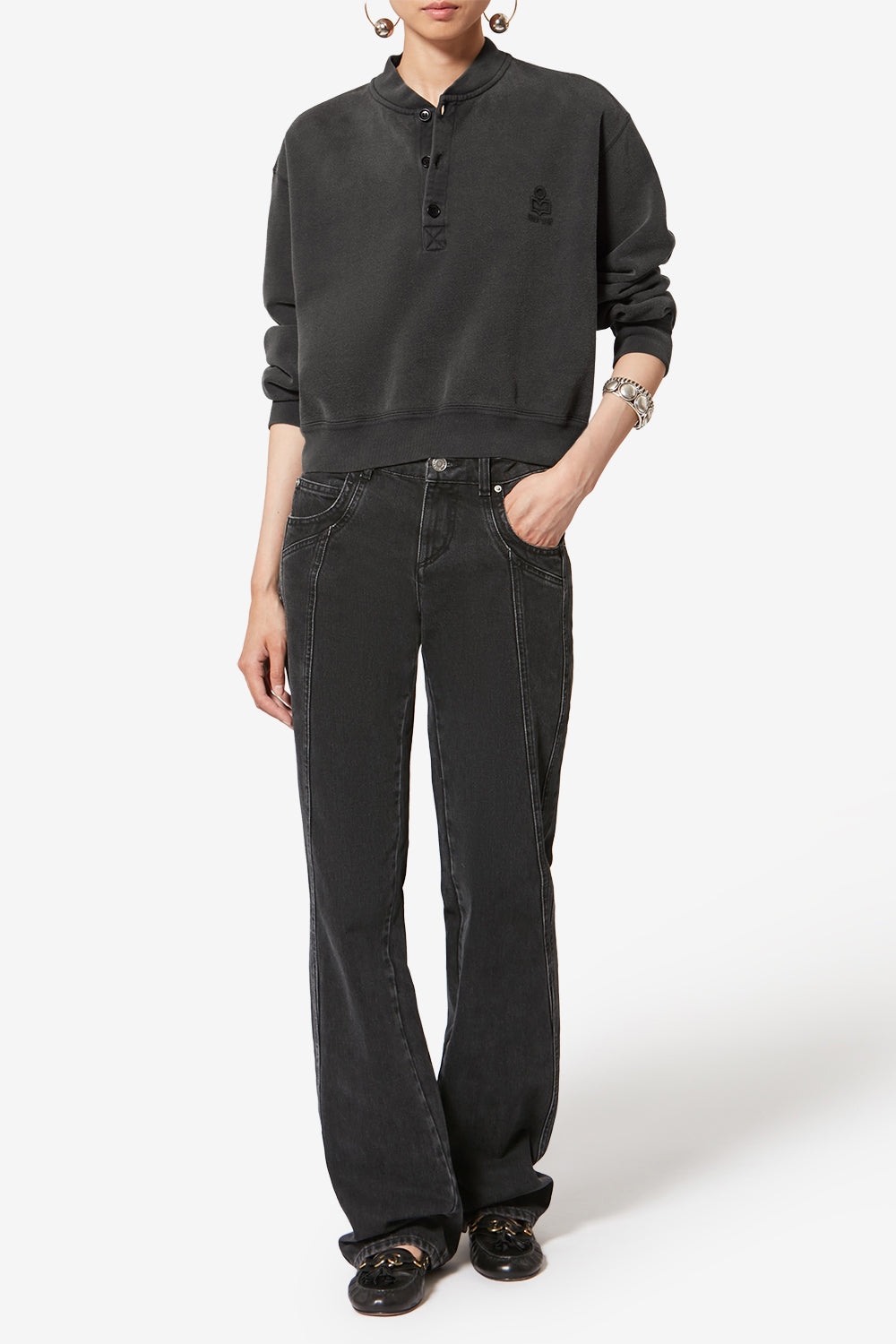 Felpa simony in cotone con logo - Nero lavato - Woman - 2