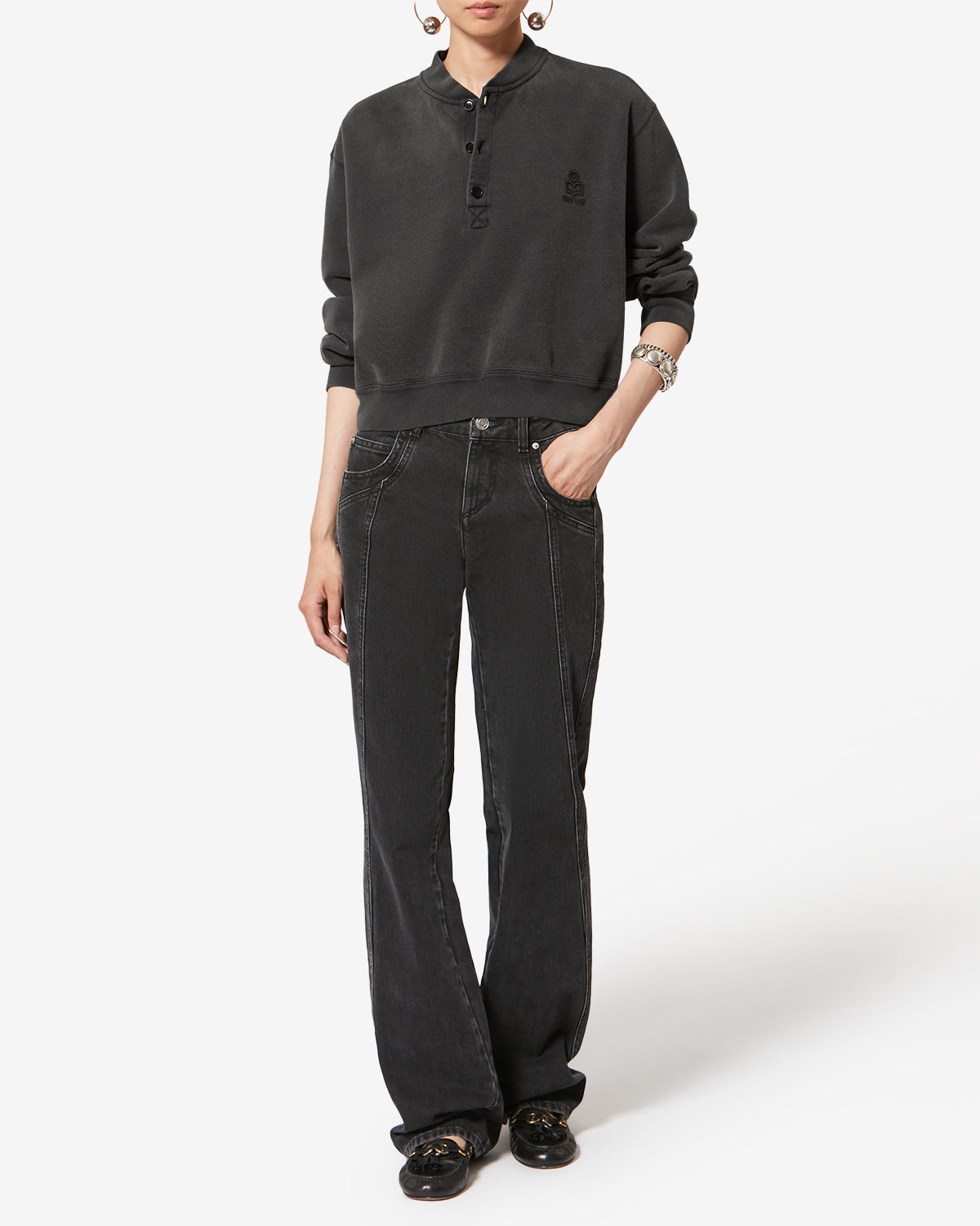 Felpa simony in cotone con logo - Nero lavato - Woman - 1