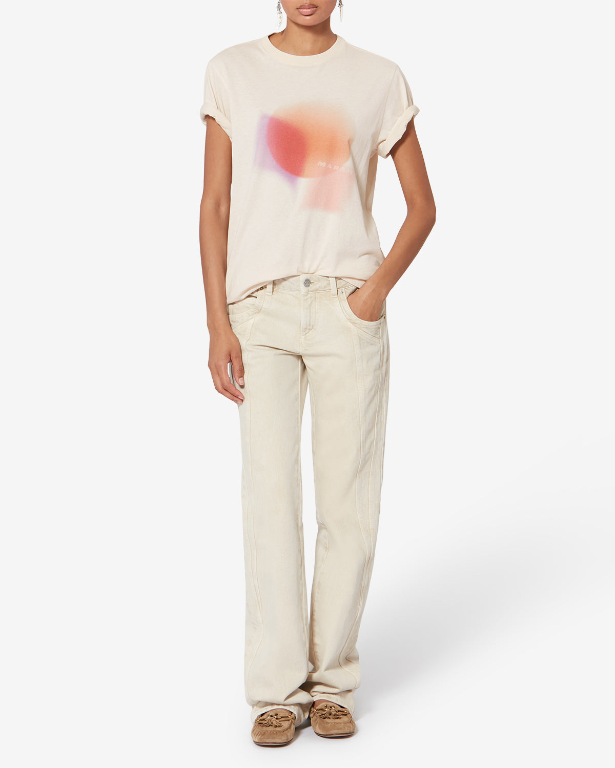 Zewel 프린트 코튼 티셔츠 - 에크루 - Woman - 1