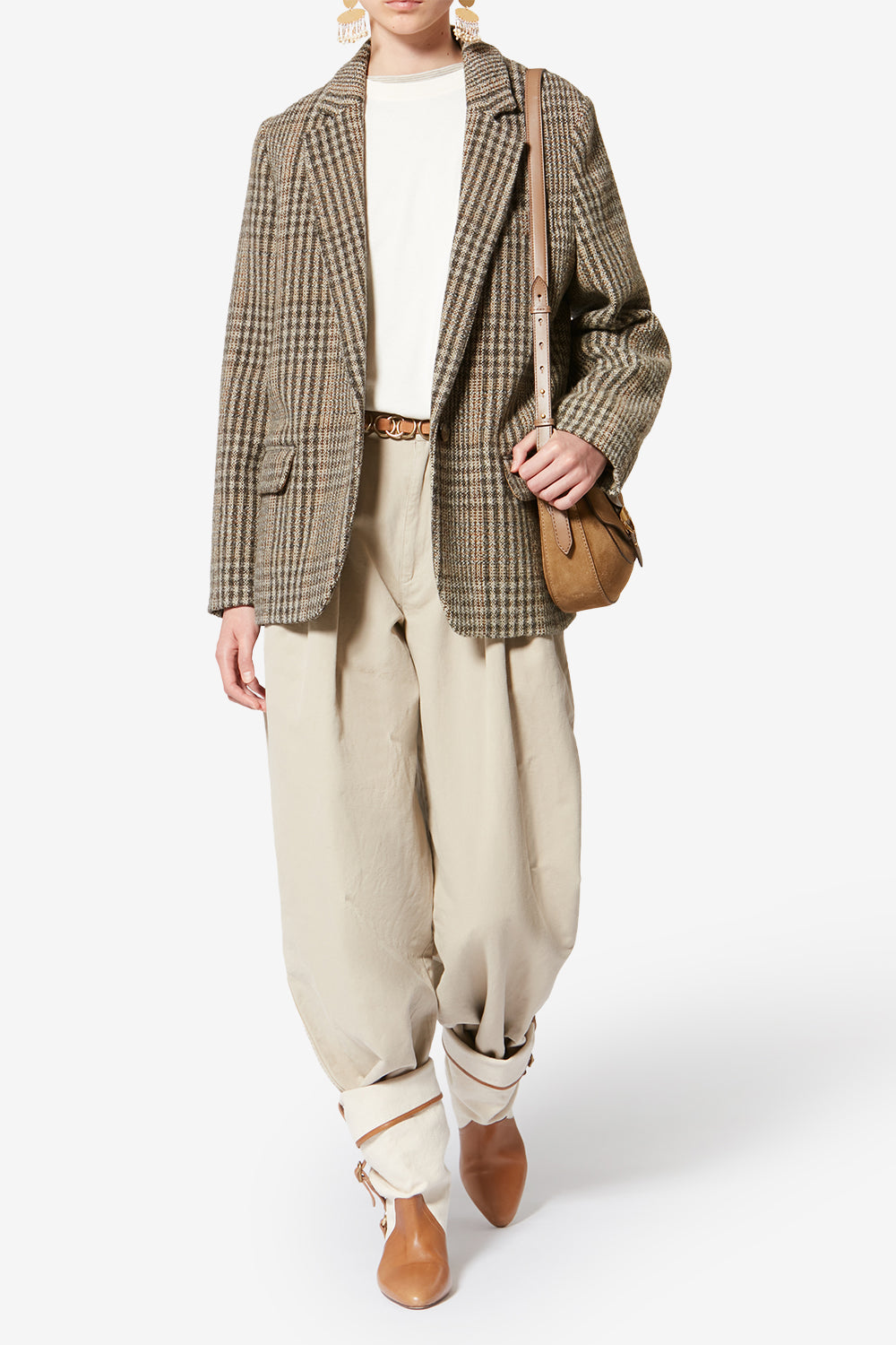Charlyne checkered virgin wool jacket - Beige - Woman - 2
