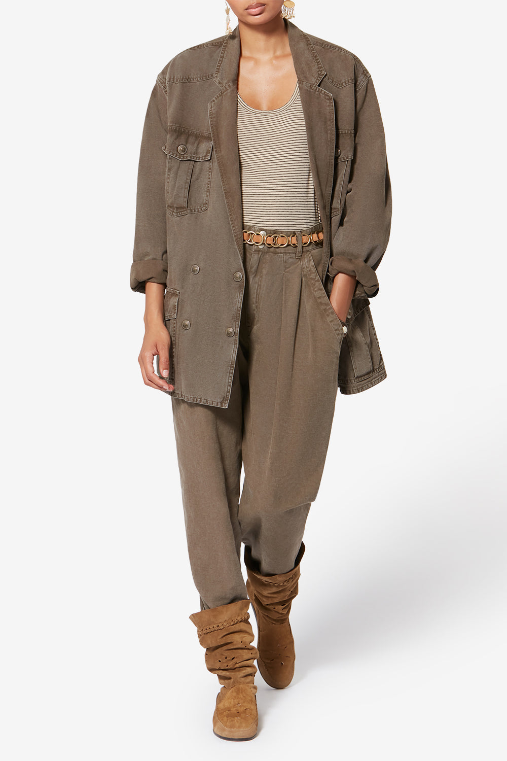 Chaqueta nevala en lona de lino y algodón - Dark bronze - Woman - 2