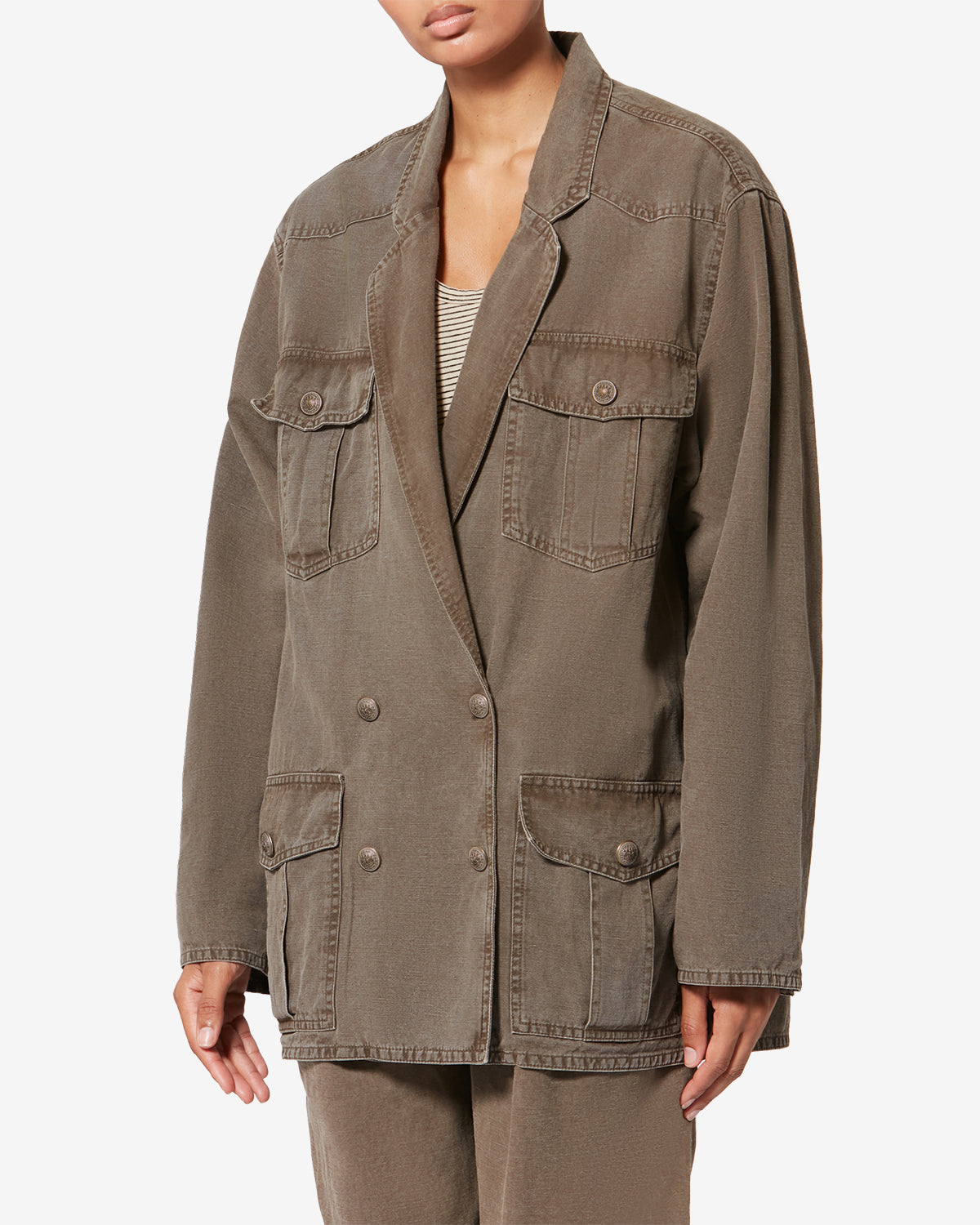 Chaqueta nevala en lona de lino y algodón - Dark bronze - Woman - 3