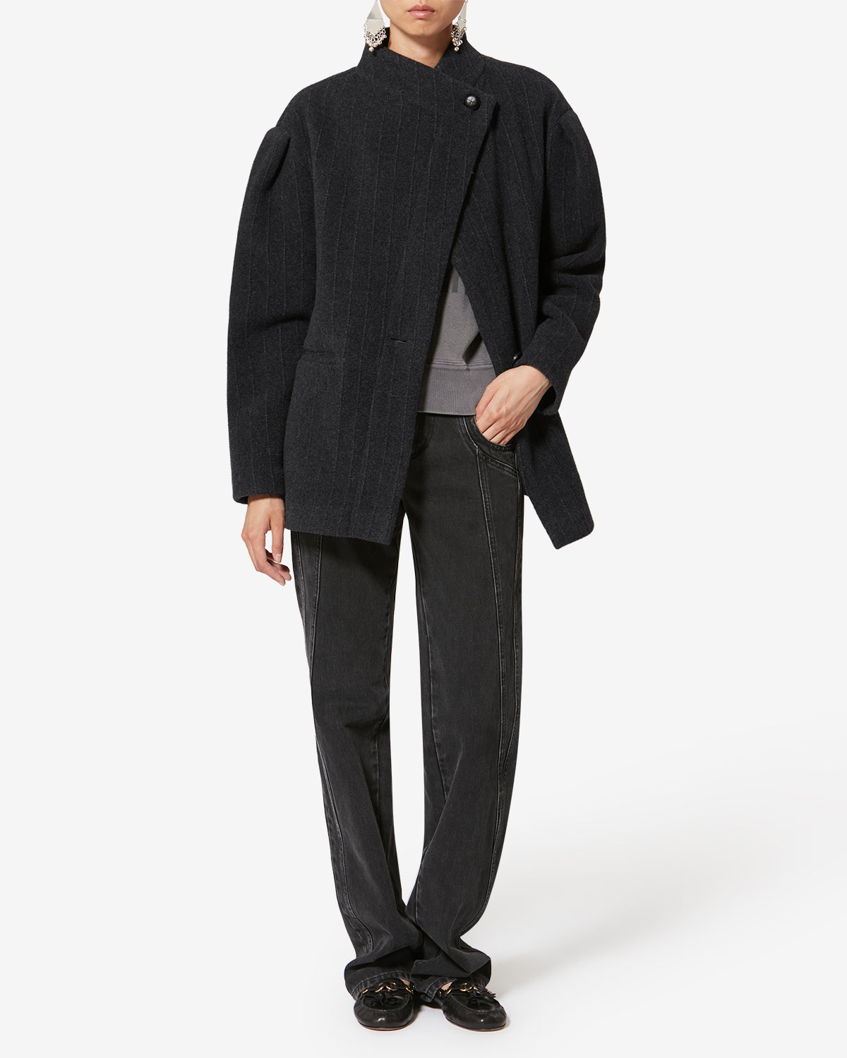 Chaqueta jabadine de lana - Anthracite - Woman - 1