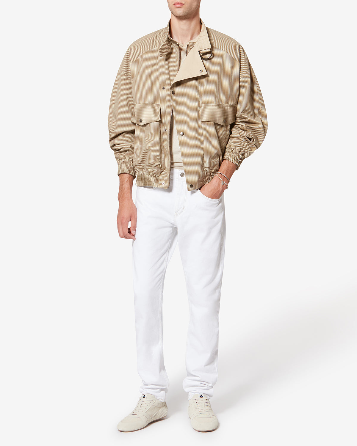 Giacca corto a righe in cotone - Beige-khaki - Man - 1